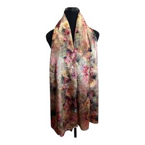MSK Floral Silk-Feel Scarf Multicolor Watercolor Roses Soft Lightweight Elegant